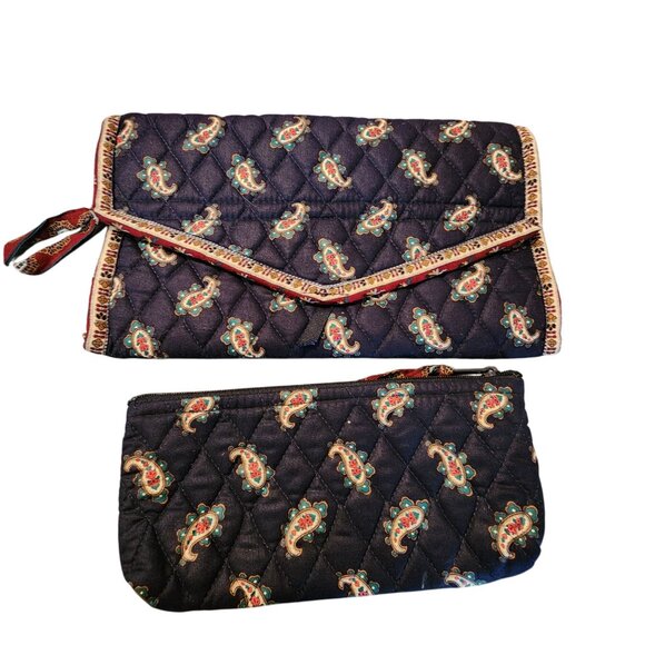 Vera Bradley Elite Quilted Travel Cosmetic Bag Set Paisley Print - Picture 1 of 4